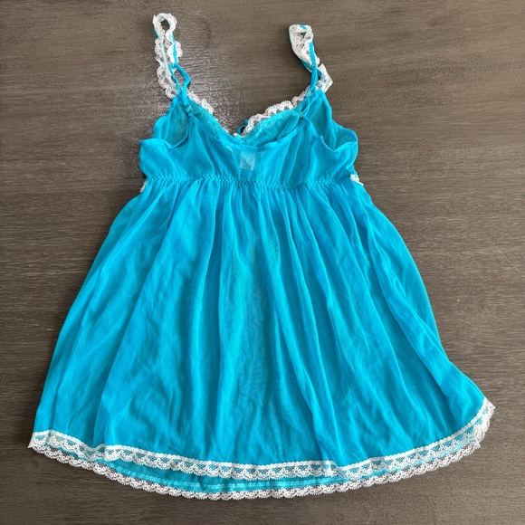 Victorias Secret Sheer Mesh Lace Trim Blue White Babydoll Tank S - Picture 3 of 11